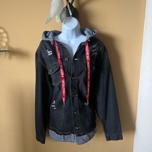 Denim Hooded Jacket Japanese/Hong Kong Style Distress Jacket Hole Retro Loose